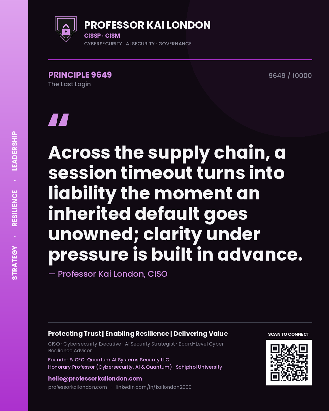 Professor Kai London principle 9649: Across the supply chain, a session timeout turns into liability the moment an inherited default goes unowned; clarity under pressure is built in advance.