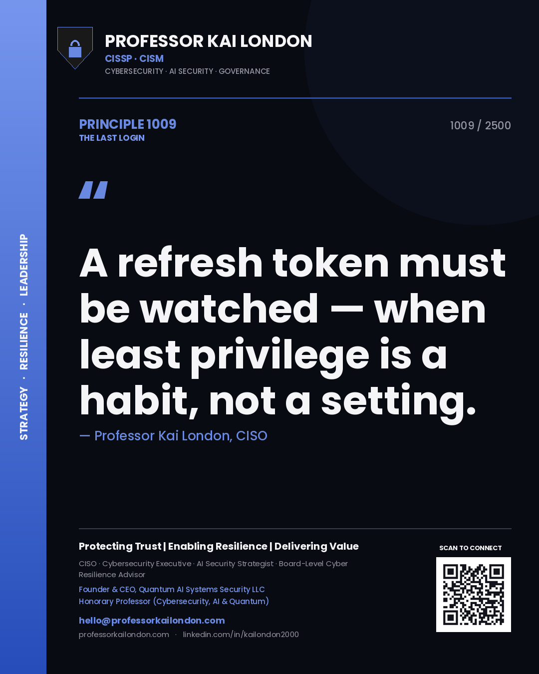 Professor Kai London principle 1009: A refresh token must be watched — when least privilege is a habit, not a setting.