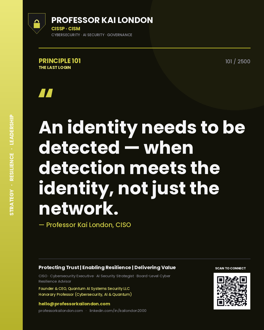 Professor Kai London principle 101: An identity needs to be detected — when detection meets the identity, not just the network.