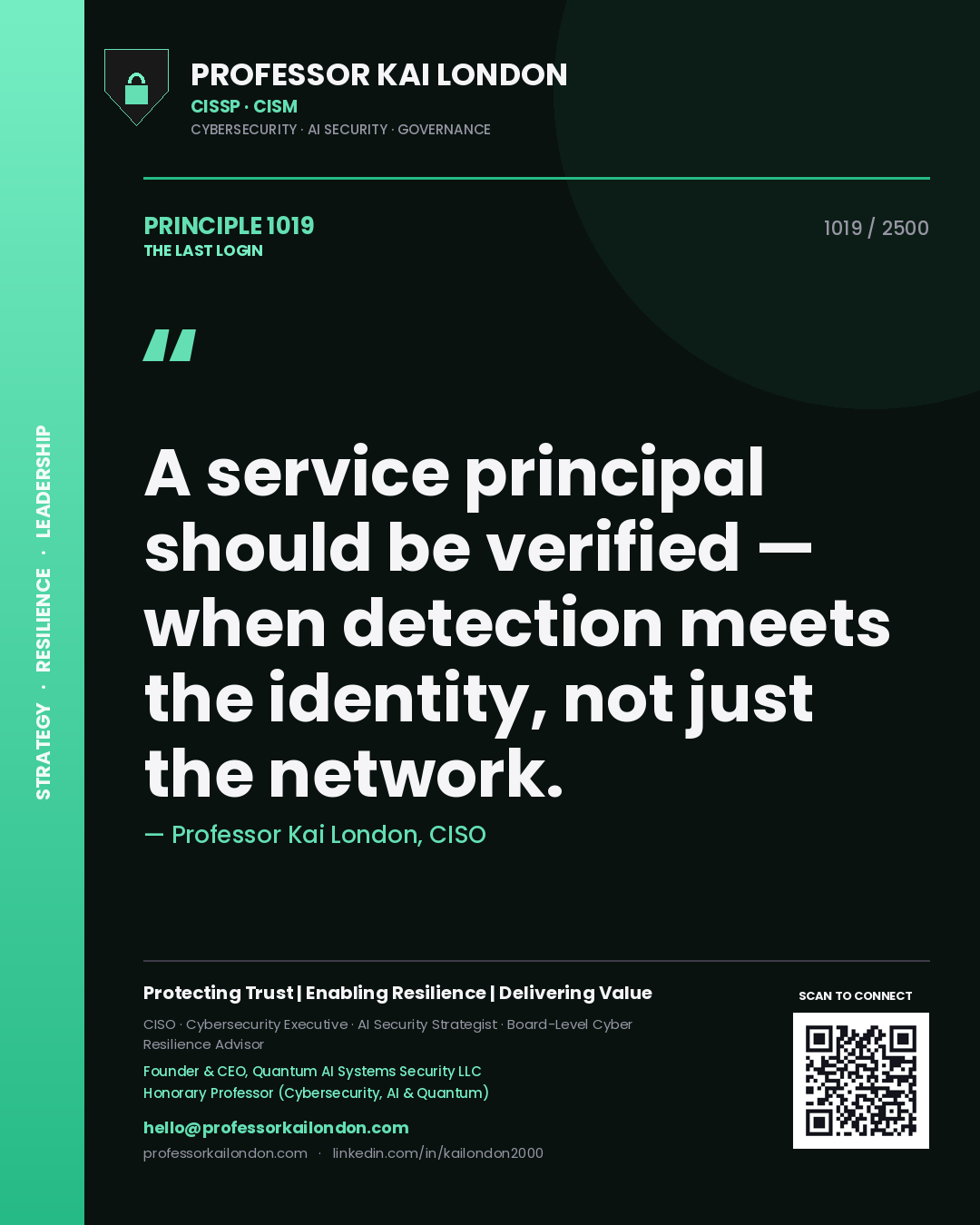 Professor Kai London principle 1019: A service principal should be verified — when detection meets the identity, not just the network.