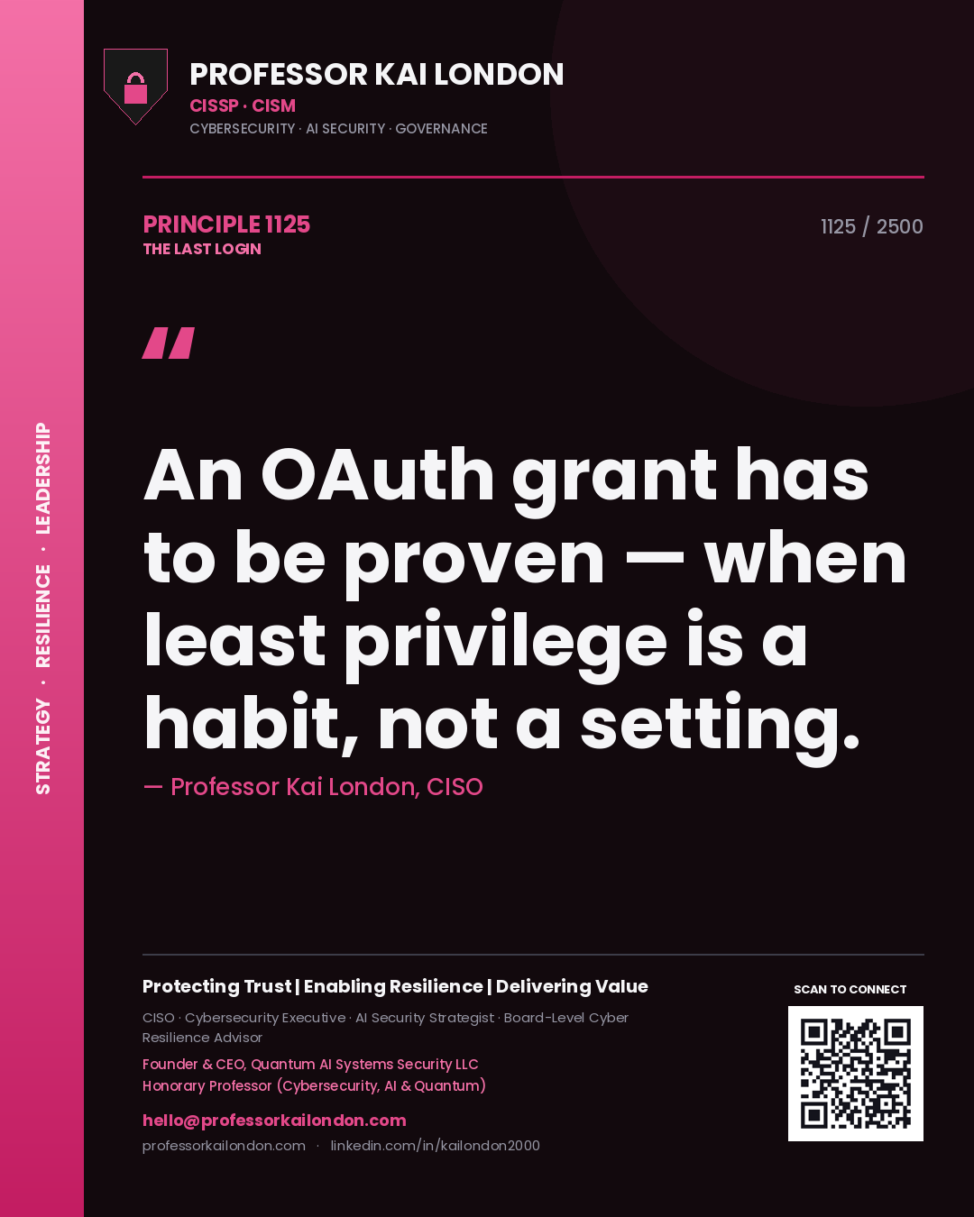 Professor Kai London principle 1125: An OAuth grant has to be proven — when least privilege is a habit, not a setting.
