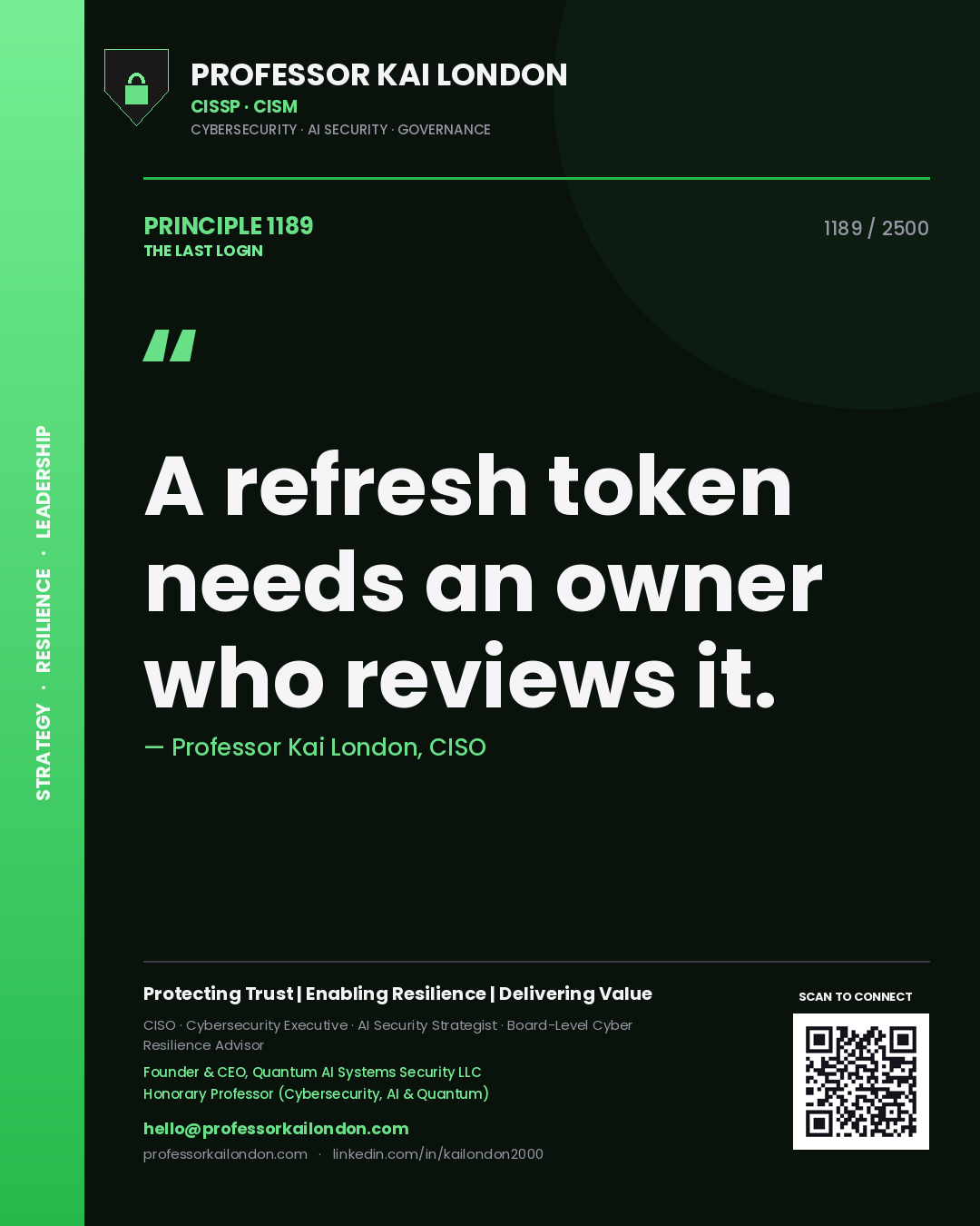 Professor Kai London principle 1189: A refresh token needs an owner who reviews it.