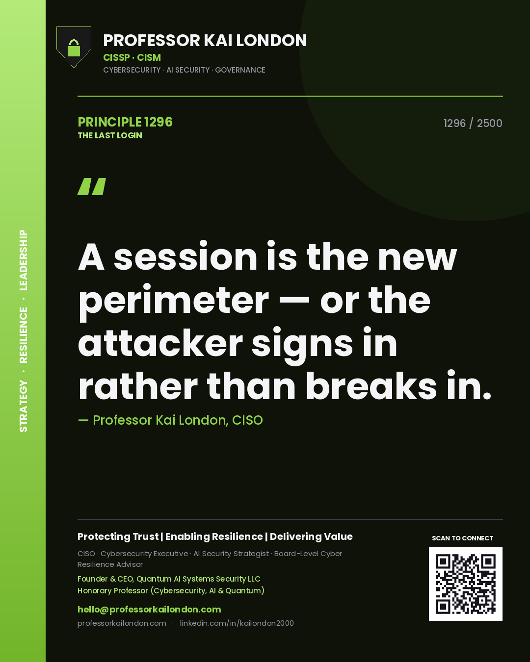 Professor Kai London principle 1296: A session is the new perimeter — or the attacker signs in rather than breaks in.