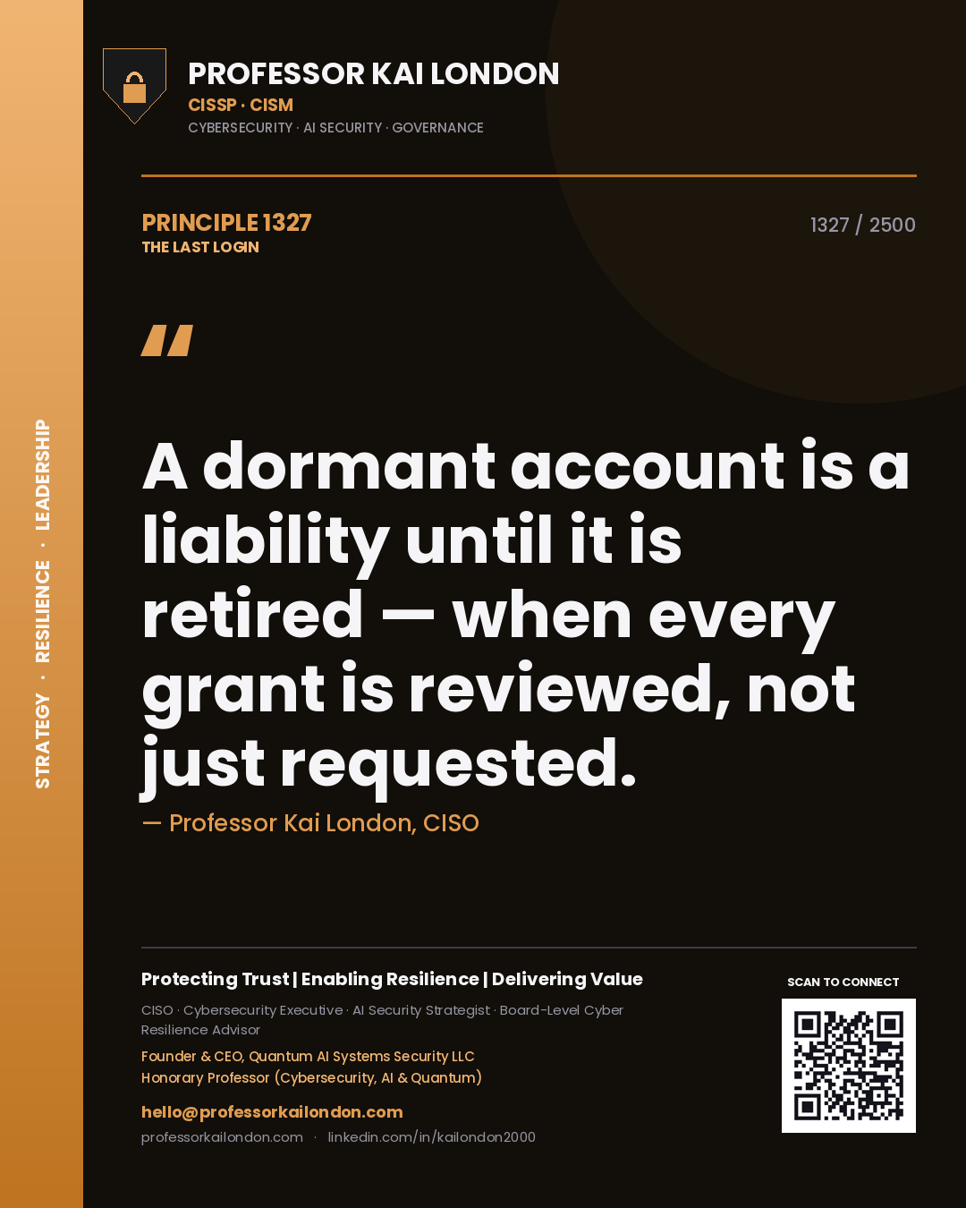 Professor Kai London principle 1327: A dormant account is a liability until it is retired — when every grant is reviewed, not just requested.