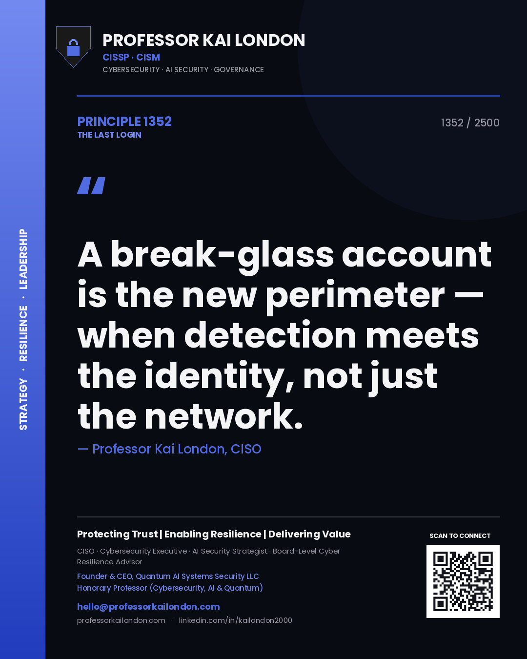 Professor Kai London principle 1352: A break-glass account is the new perimeter — when detection meets the identity, not just the network.