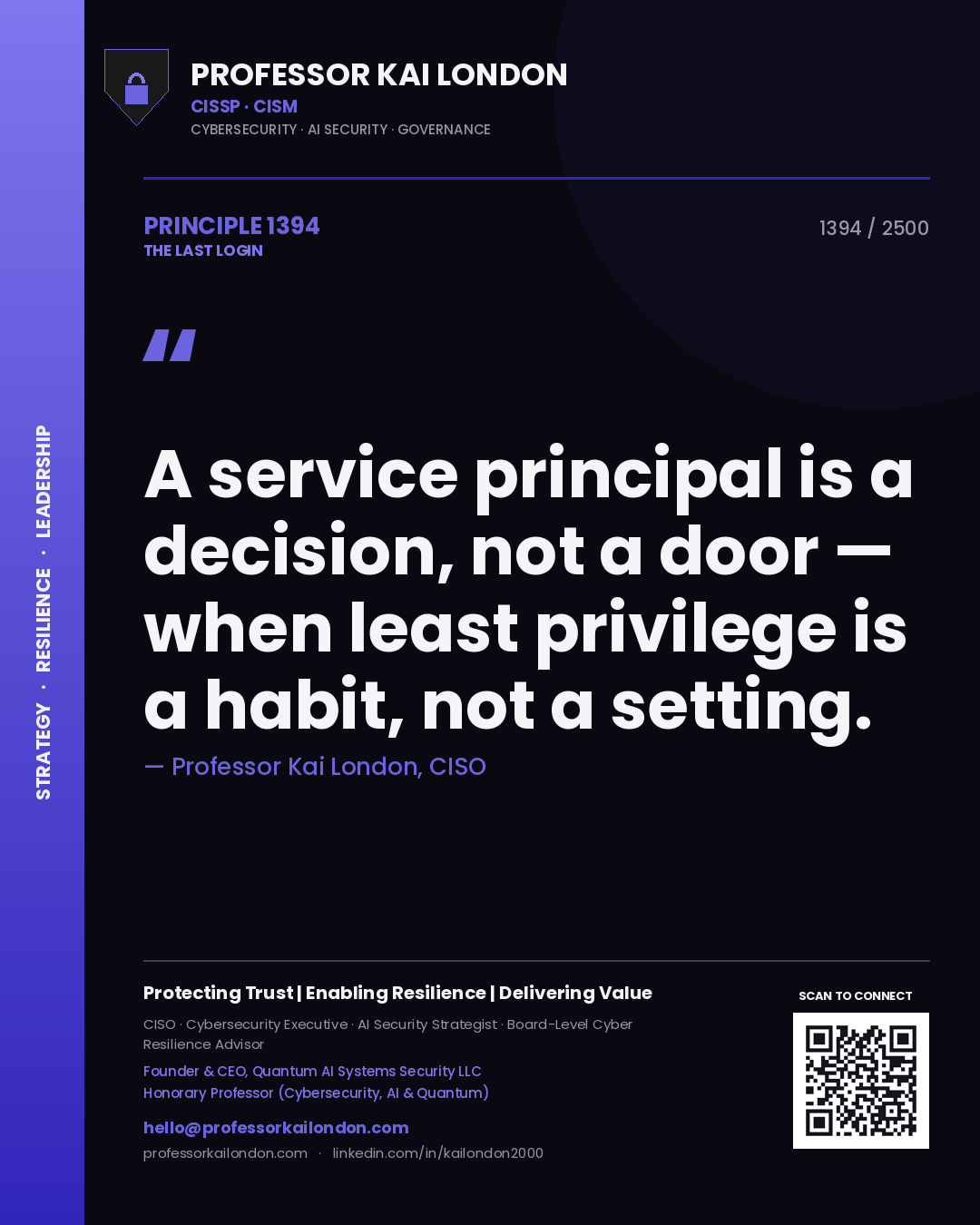 Professor Kai London principle 1394: A service principal is a decision, not a door — when least privilege is a habit, not a setting.