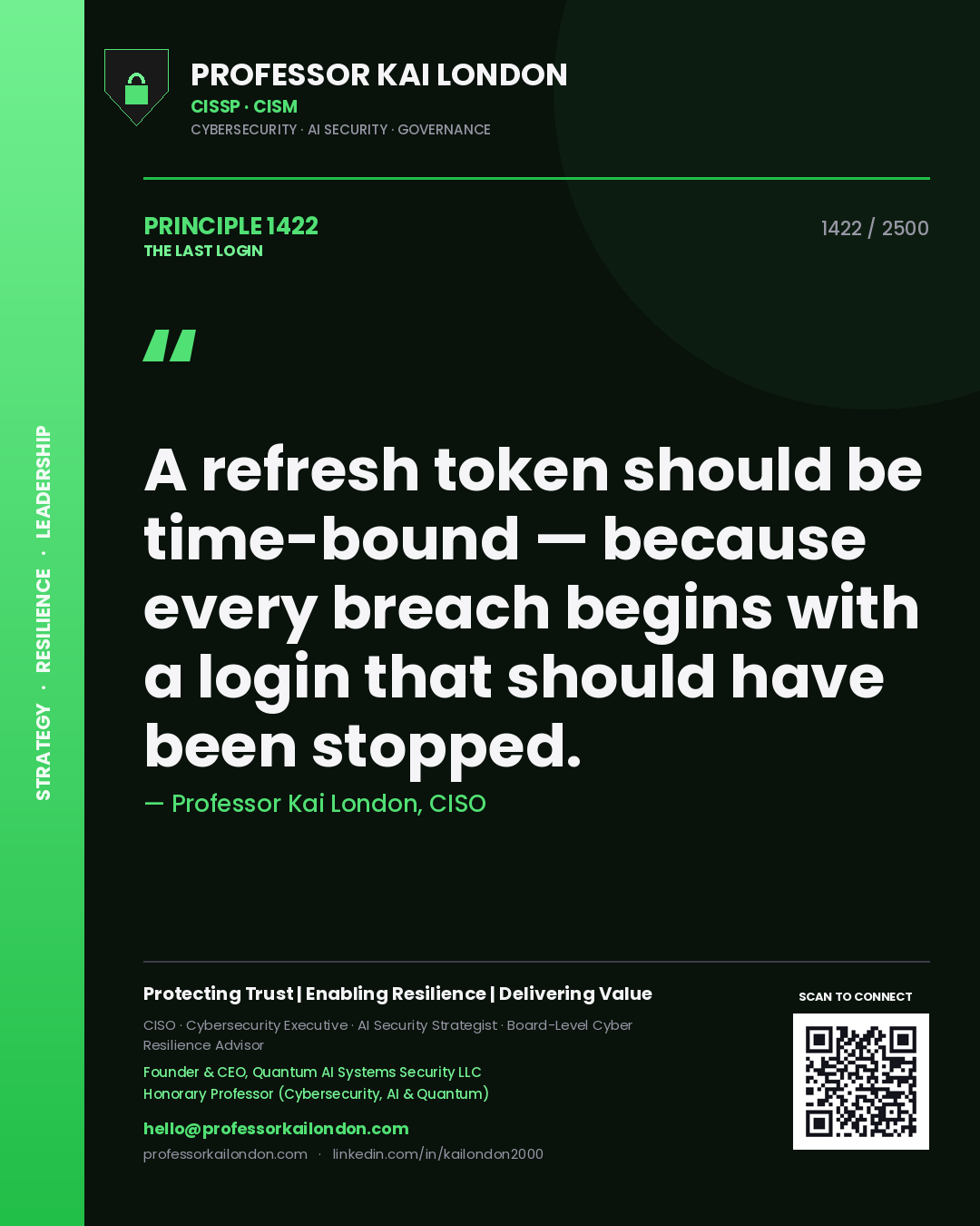 Professor Kai London principle 1422: A refresh token should be time-bound — because every breach begins with a login that should have been stopped.