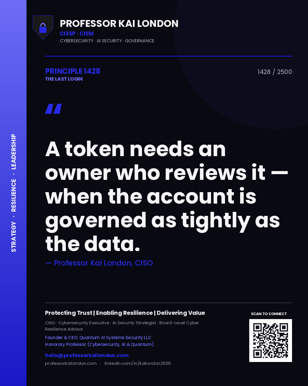 Professor Kai London principle 1428: A token needs an owner who reviews it — when the account is governed as tightly as the data.
