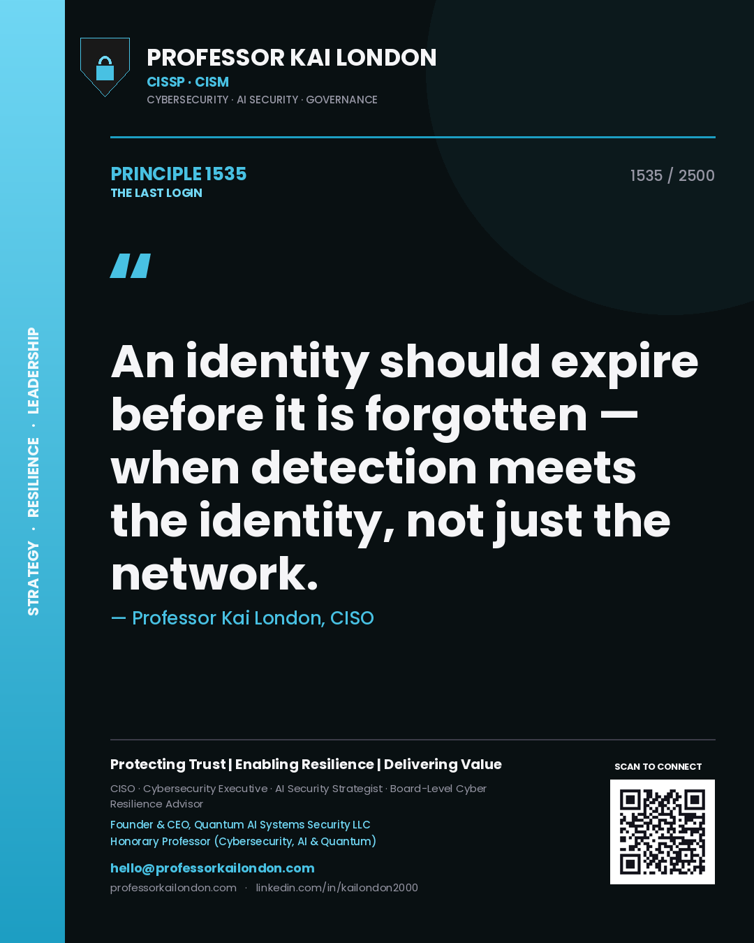 Professor Kai London principle 1535: An identity should expire before it is forgotten — when detection meets the identity, not just the network.