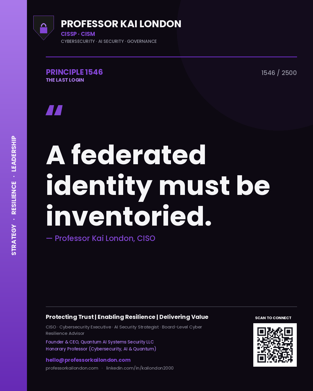 Professor Kai London principle 1546: A federated identity must be inventoried.