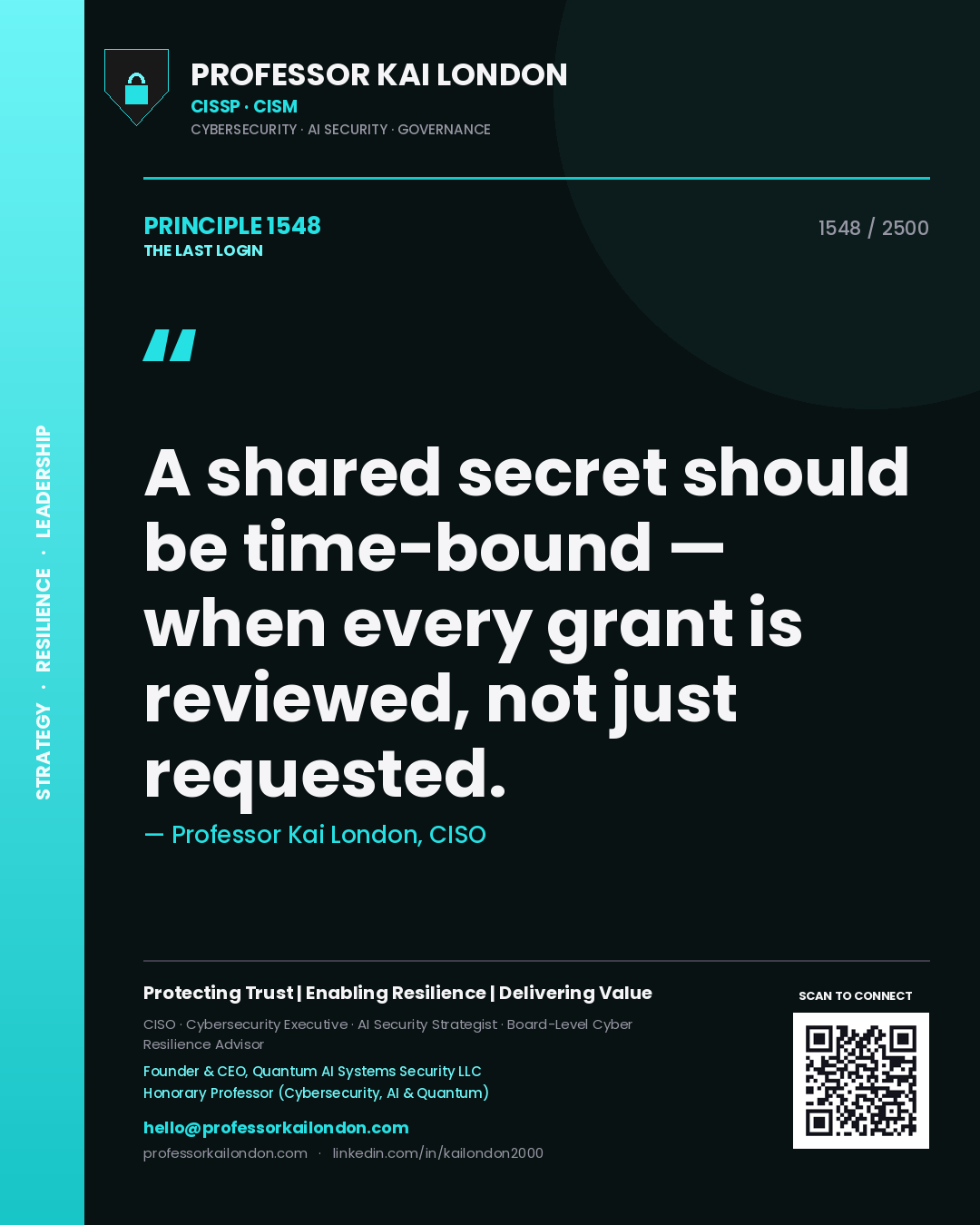 Professor Kai London principle 1548: A shared secret should be time-bound — when every grant is reviewed, not just requested.