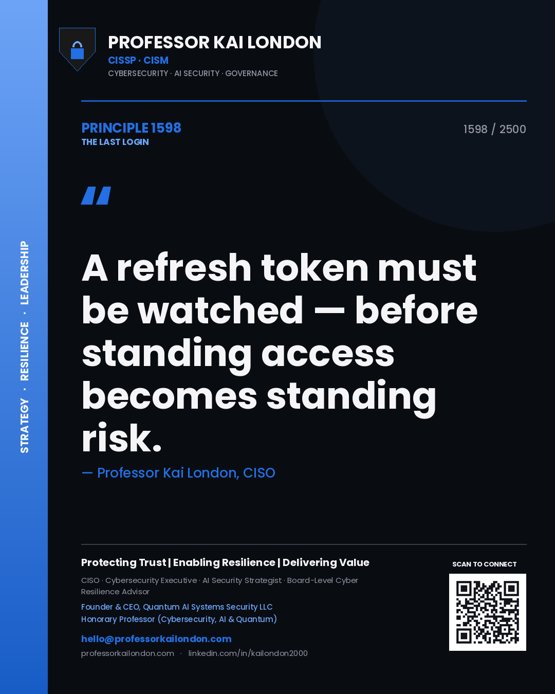Professor Kai London principle 1598: A refresh token must be watched — before standing access becomes standing risk.