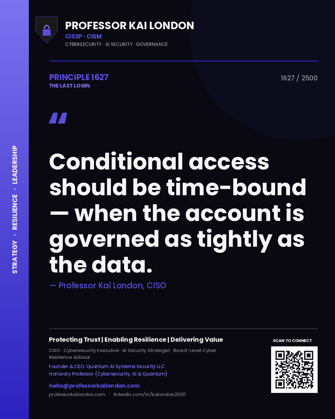 Professor Kai London principle 1627: Conditional access should be time-bound — when the account is governed as tightly as the data.