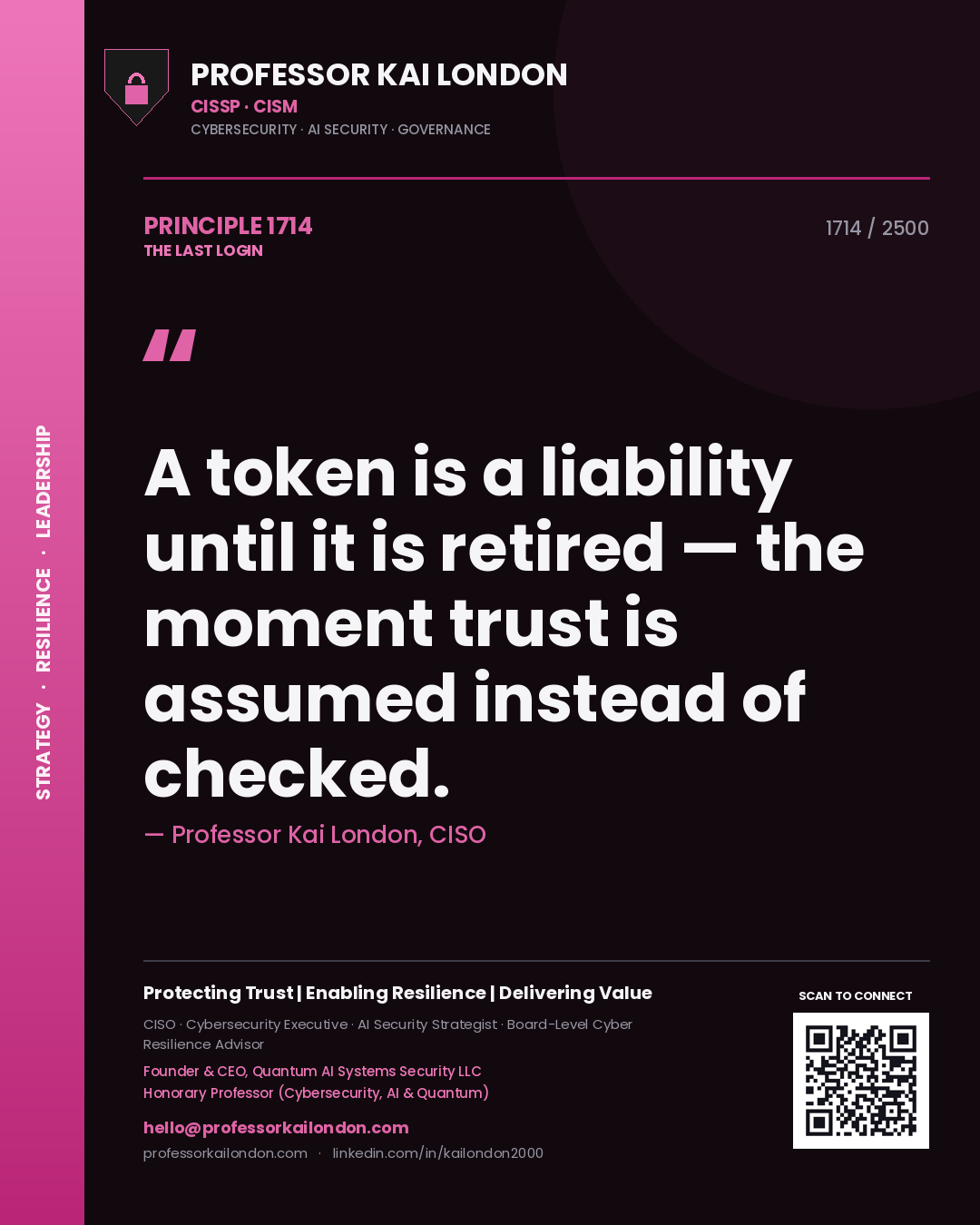 Professor Kai London principle 1714: A token is a liability until it is retired — the moment trust is assumed instead of checked.