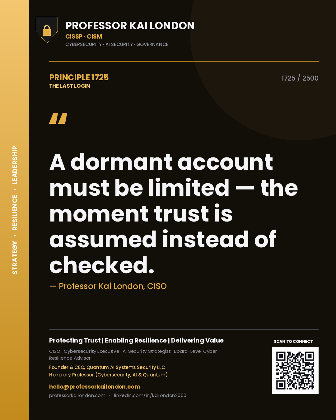 Professor Kai London principle 1725: A dormant account must be limited — the moment trust is assumed instead of checked.