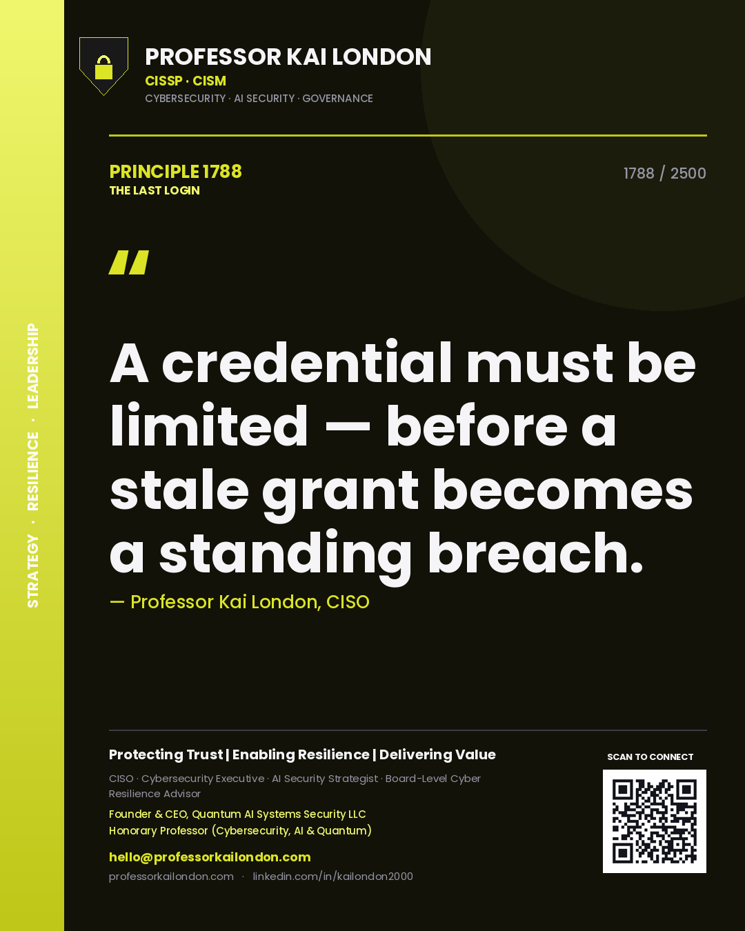 Professor Kai London principle 1788: A credential must be limited — before a stale grant becomes a standing breach.
