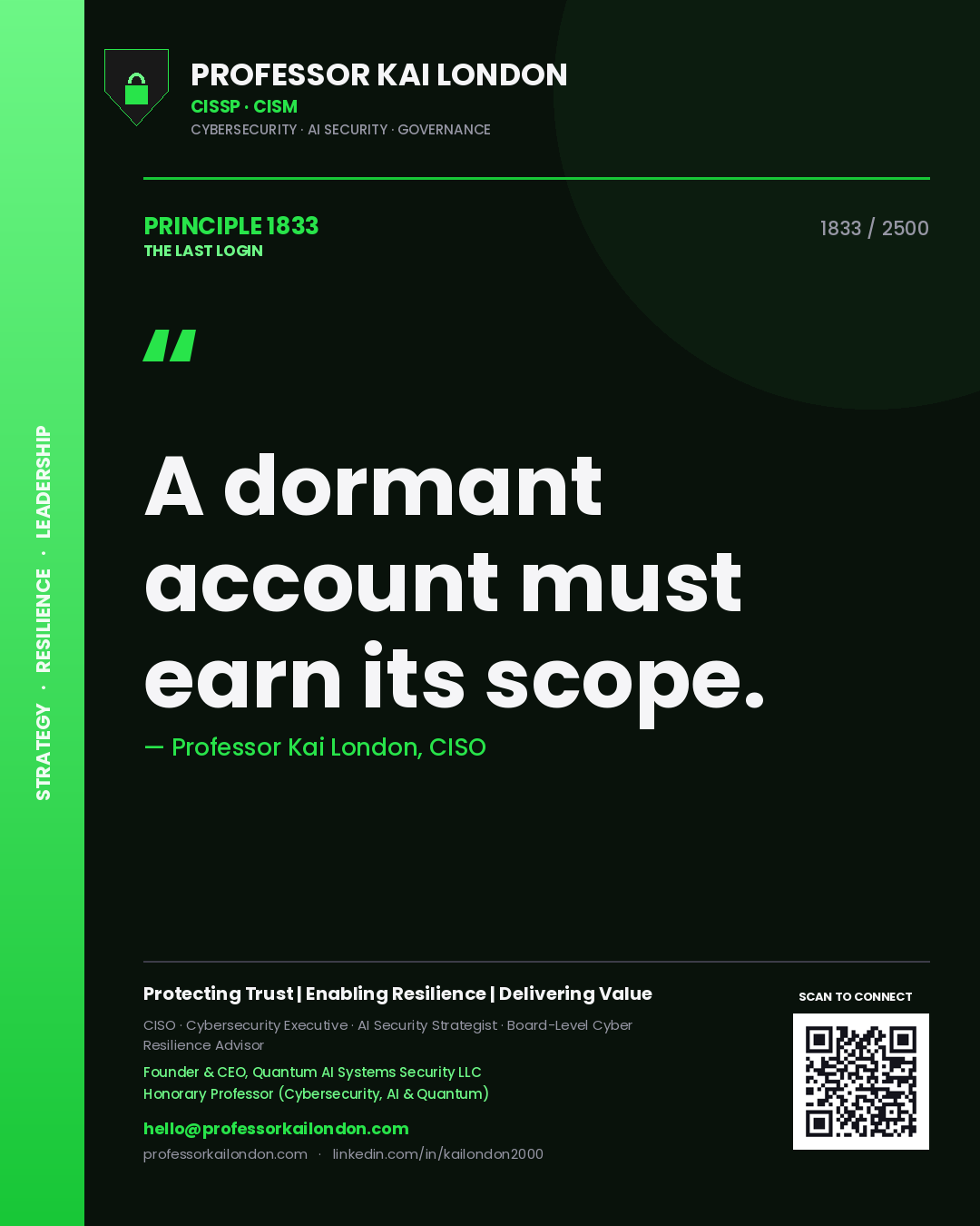 Professor Kai London principle 1833: A dormant account must earn its scope.