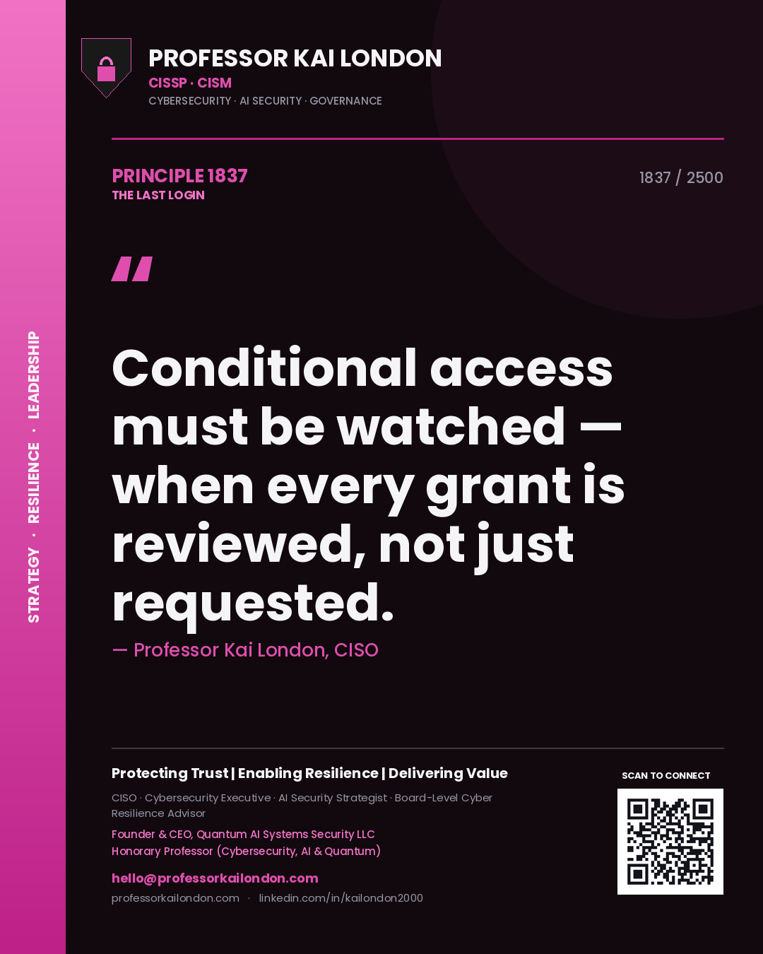 Professor Kai London principle 1837: Conditional access must be watched — when every grant is reviewed, not just requested.