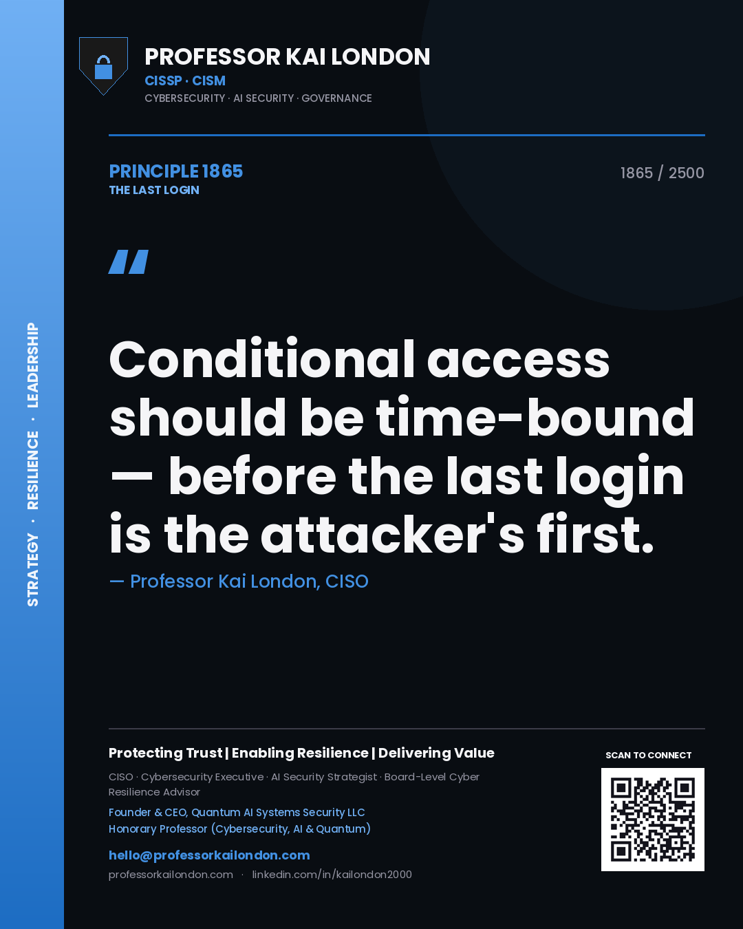 Professor Kai London principle 1865: Conditional access should be time-bound — before the last login is the attacker's first.