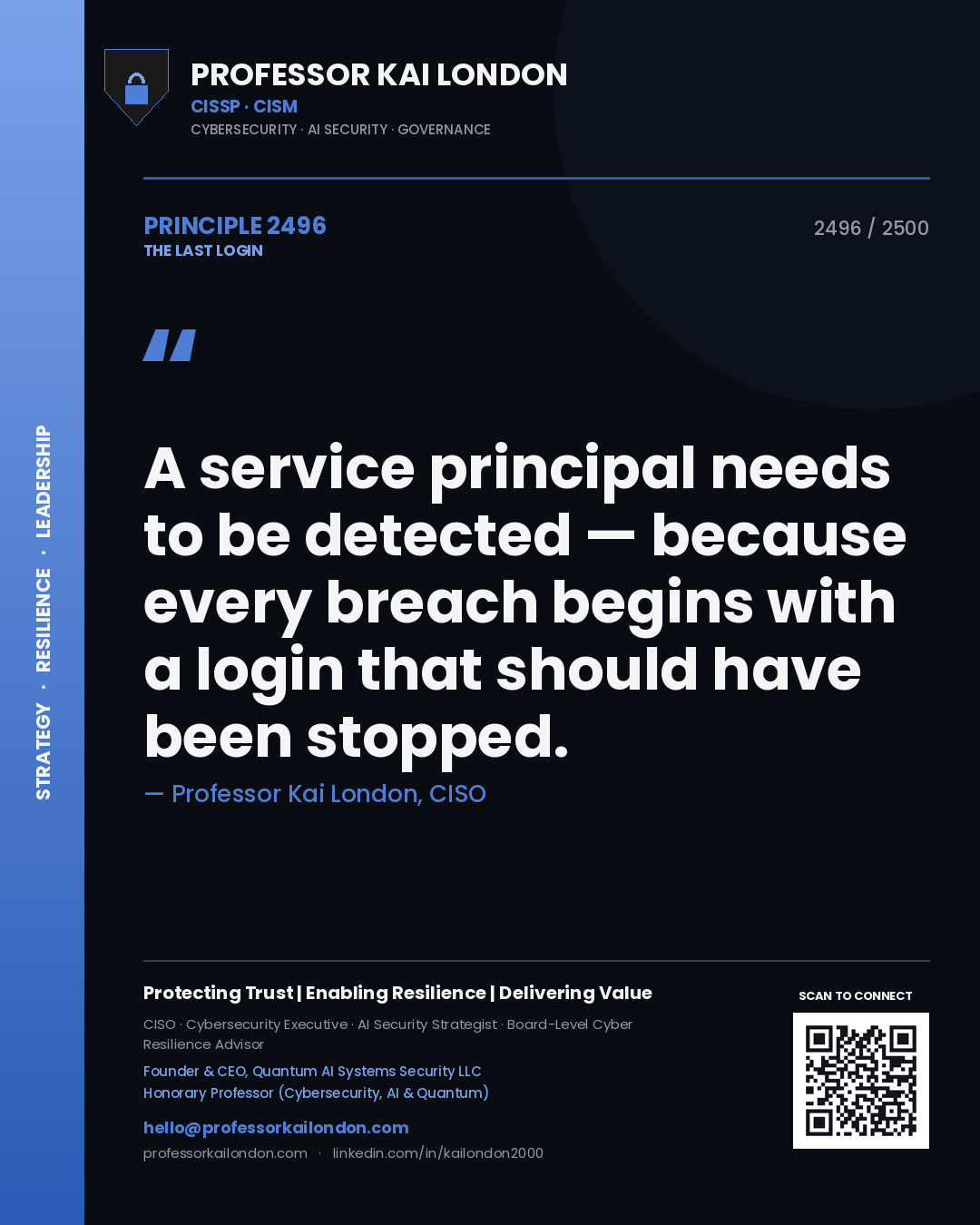 Professor Kai London principle 2496: A service principal needs to be detected — because every breach begins with a login that should have been stopped.