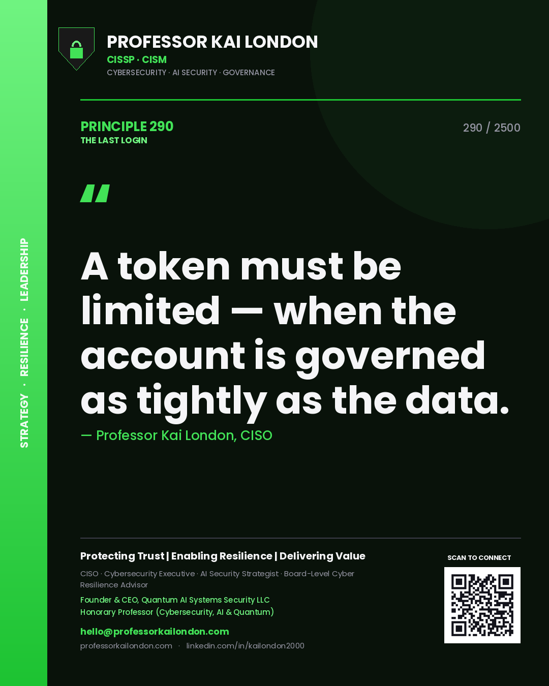 Professor Kai London principle 290: A token must be limited — when the account is governed as tightly as the data.