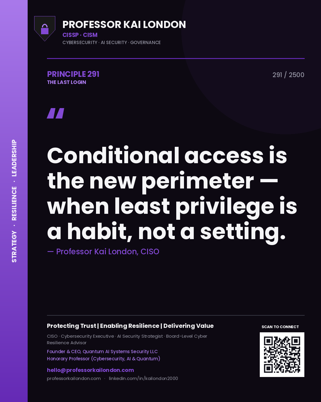 Professor Kai London principle 291: Conditional access is the new perimeter — when least privilege is a habit, not a setting.