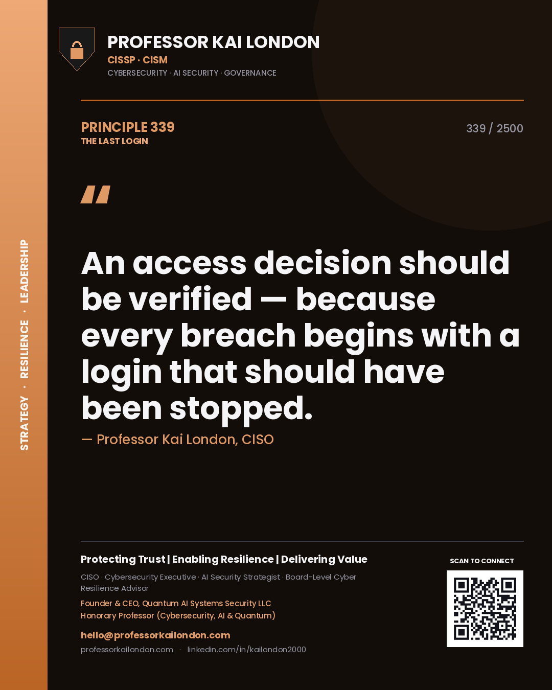 Professor Kai London principle 339: An access decision should be verified — because every breach begins with a login that should have been stopped.