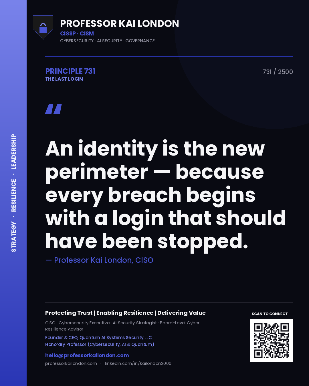 Professor Kai London principle 731: An identity is the new perimeter — because every breach begins with a login that should have been stopped.