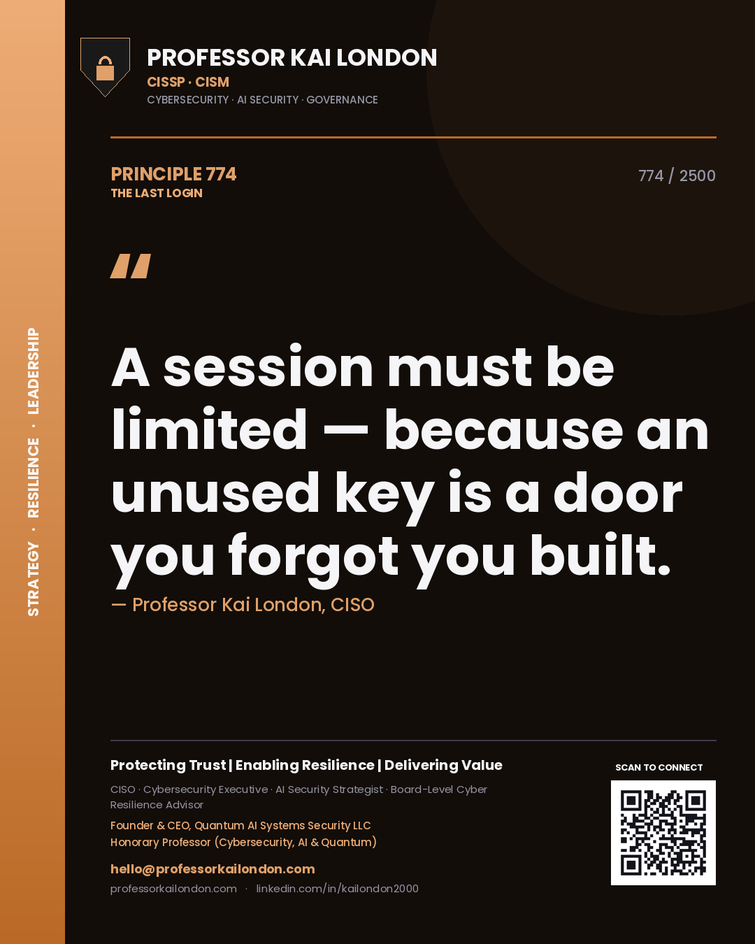 Professor Kai London principle 774: A session must be limited — because an unused key is a door you forgot you built.