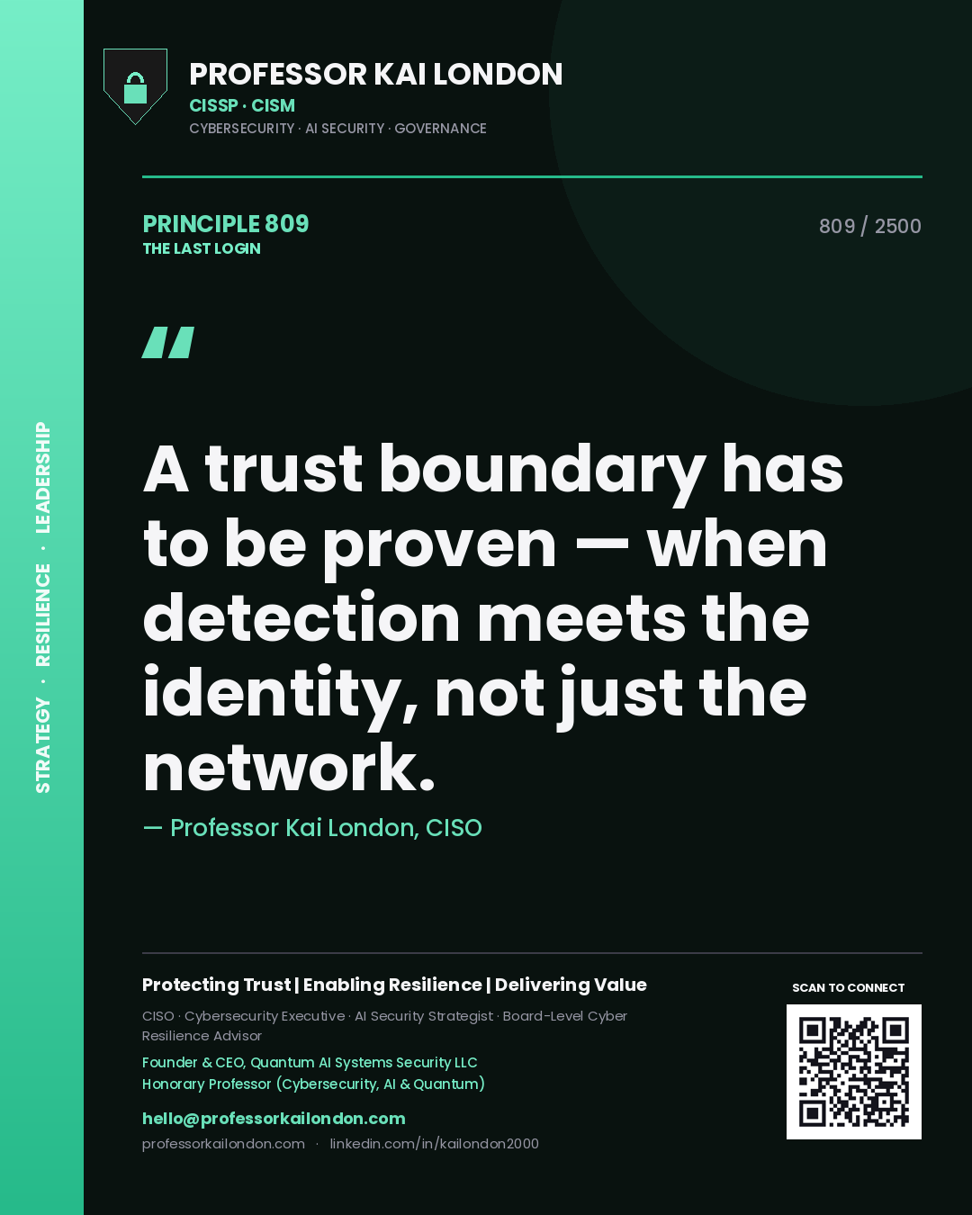 Professor Kai London principle 809: A trust boundary has to be proven — when detection meets the identity, not just the network.