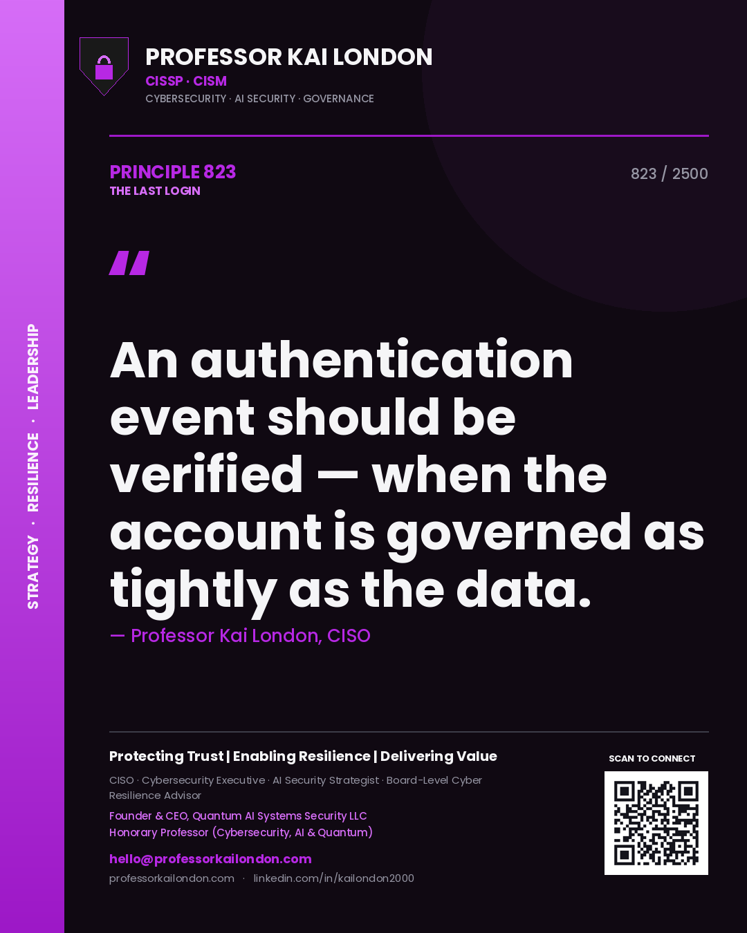 Professor Kai London principle 823: An authentication event should be verified — when the account is governed as tightly as the data.