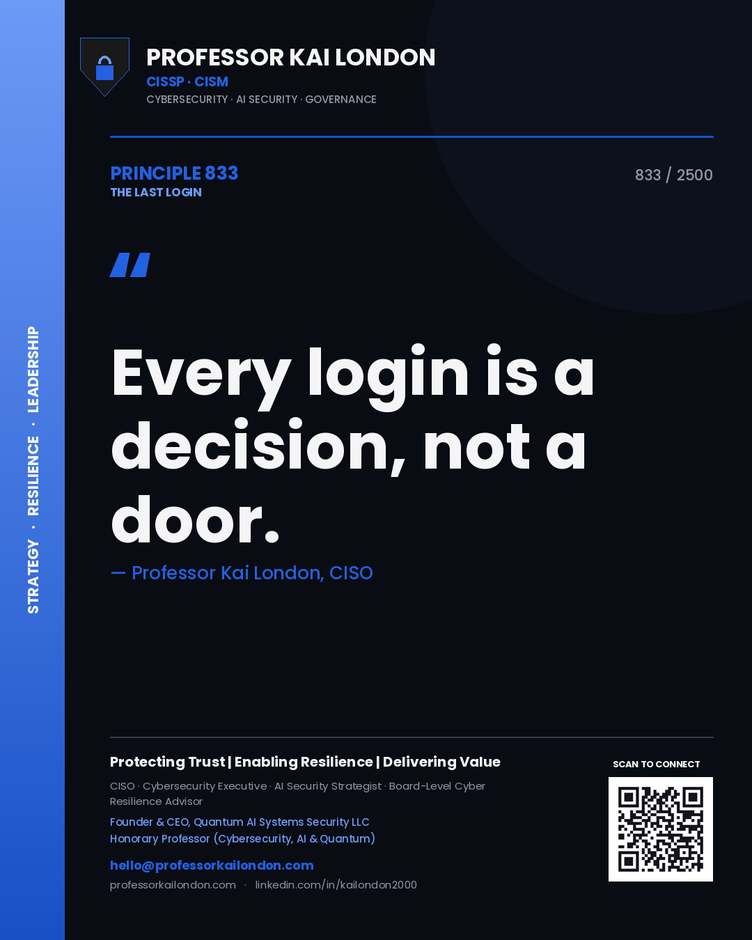 Professor Kai London principle 833: Every login is a decision, not a door.