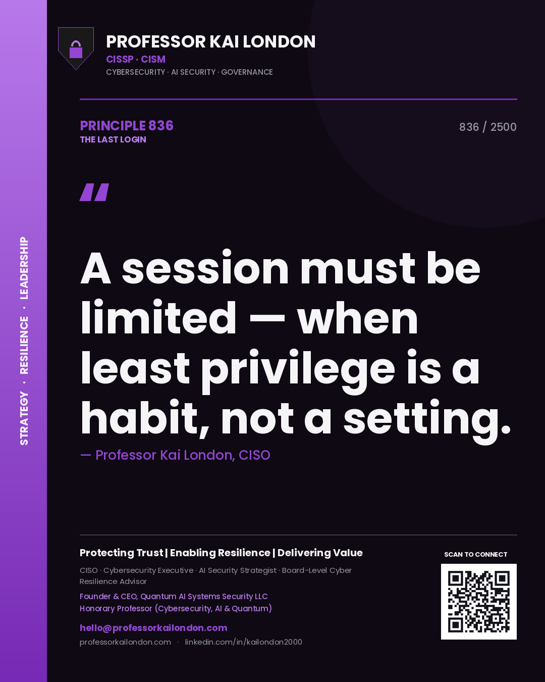 Professor Kai London principle 836: A session must be limited — when least privilege is a habit, not a setting.