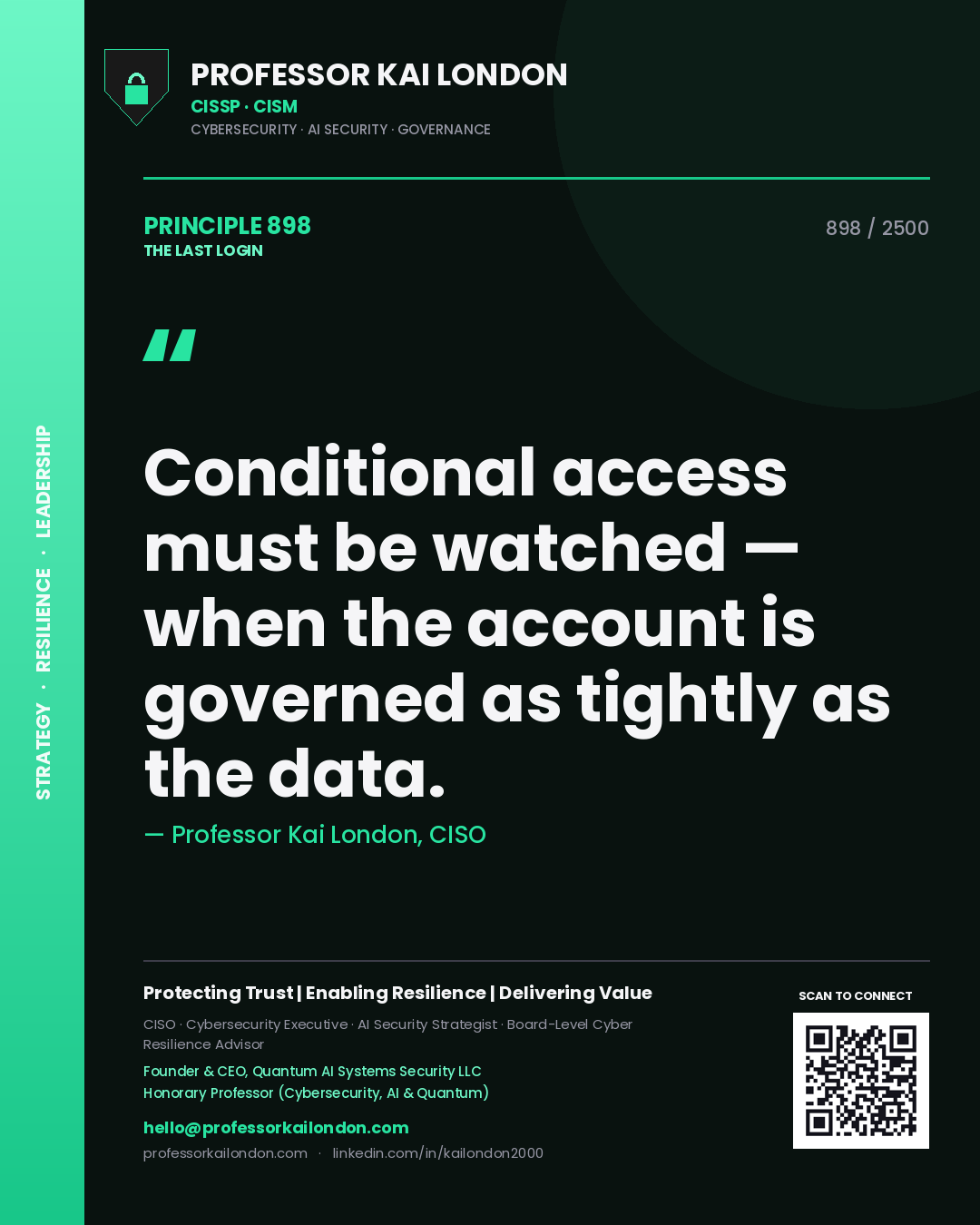 Professor Kai London principle 898: Conditional access must be watched — when the account is governed as tightly as the data.