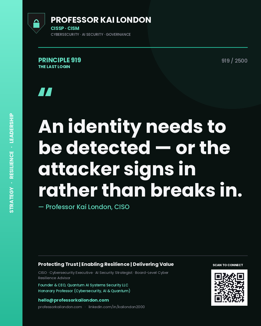 Professor Kai London principle 919: An identity needs to be detected — or the attacker signs in rather than breaks in.