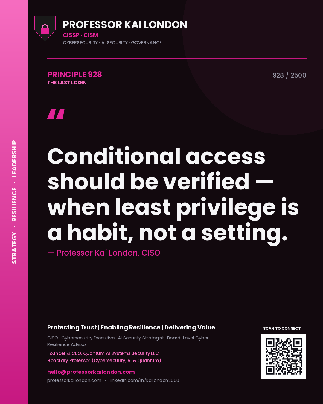 Professor Kai London principle 928: Conditional access should be verified — when least privilege is a habit, not a setting.