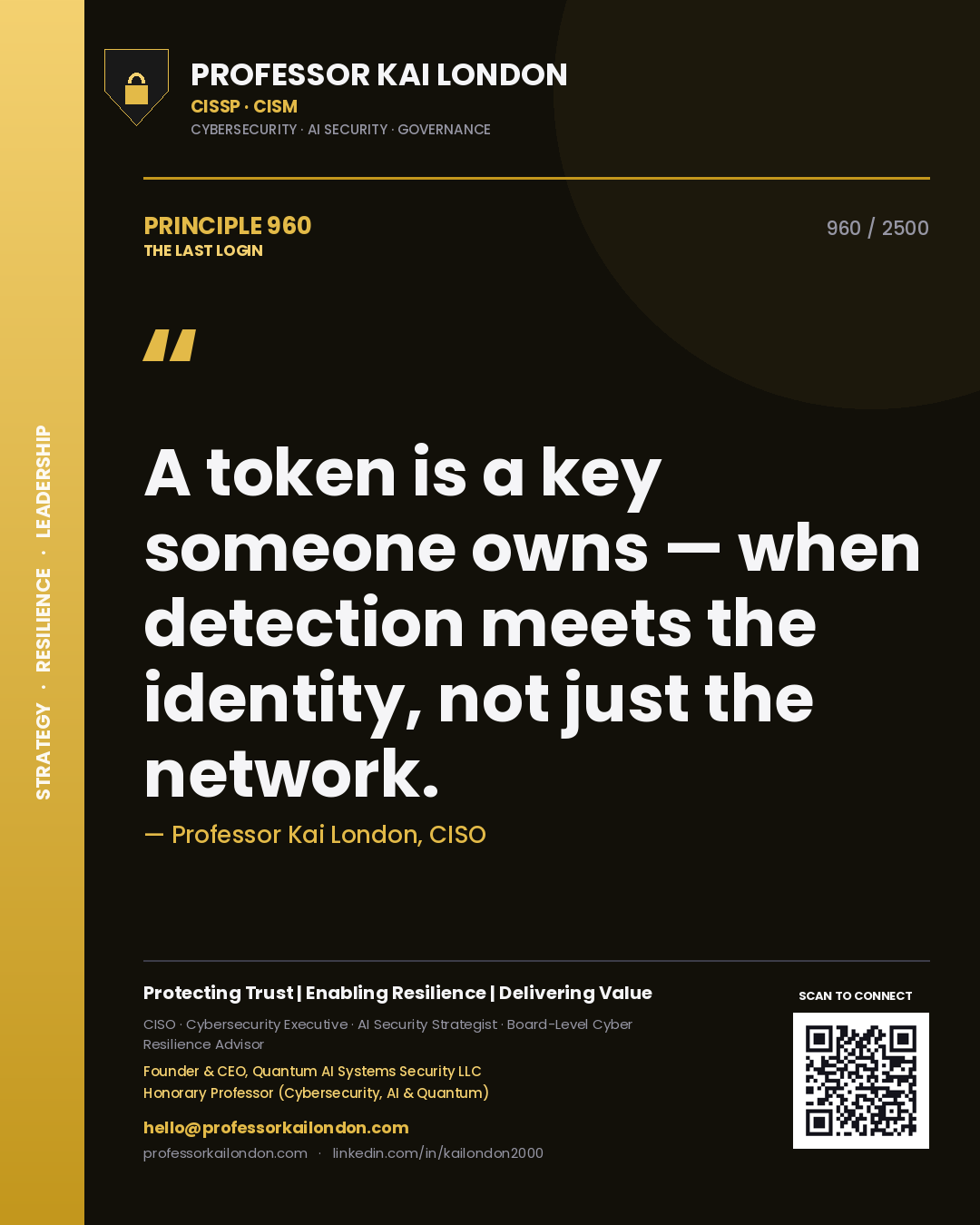 Professor Kai London principle 960: A token is a key someone owns — when detection meets the identity, not just the network.