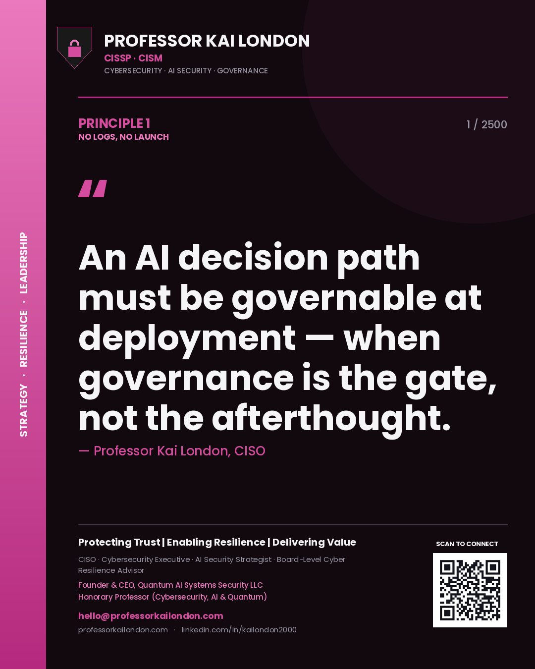 Professor Kai London principle 1: An AI decision path must be governable at deployment — when governance is the gate, not the afterthought.