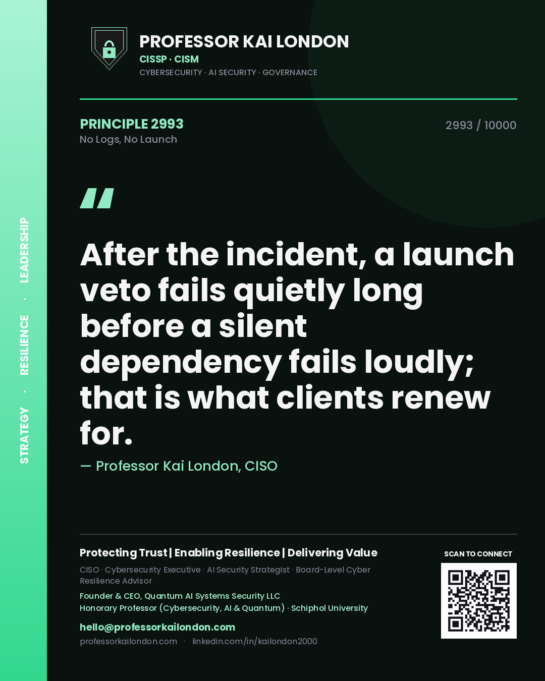 Professor Kai London principle 2993: After the incident, a launch veto fails quietly long before a silent dependency fails loudly; that is what clients renew for.