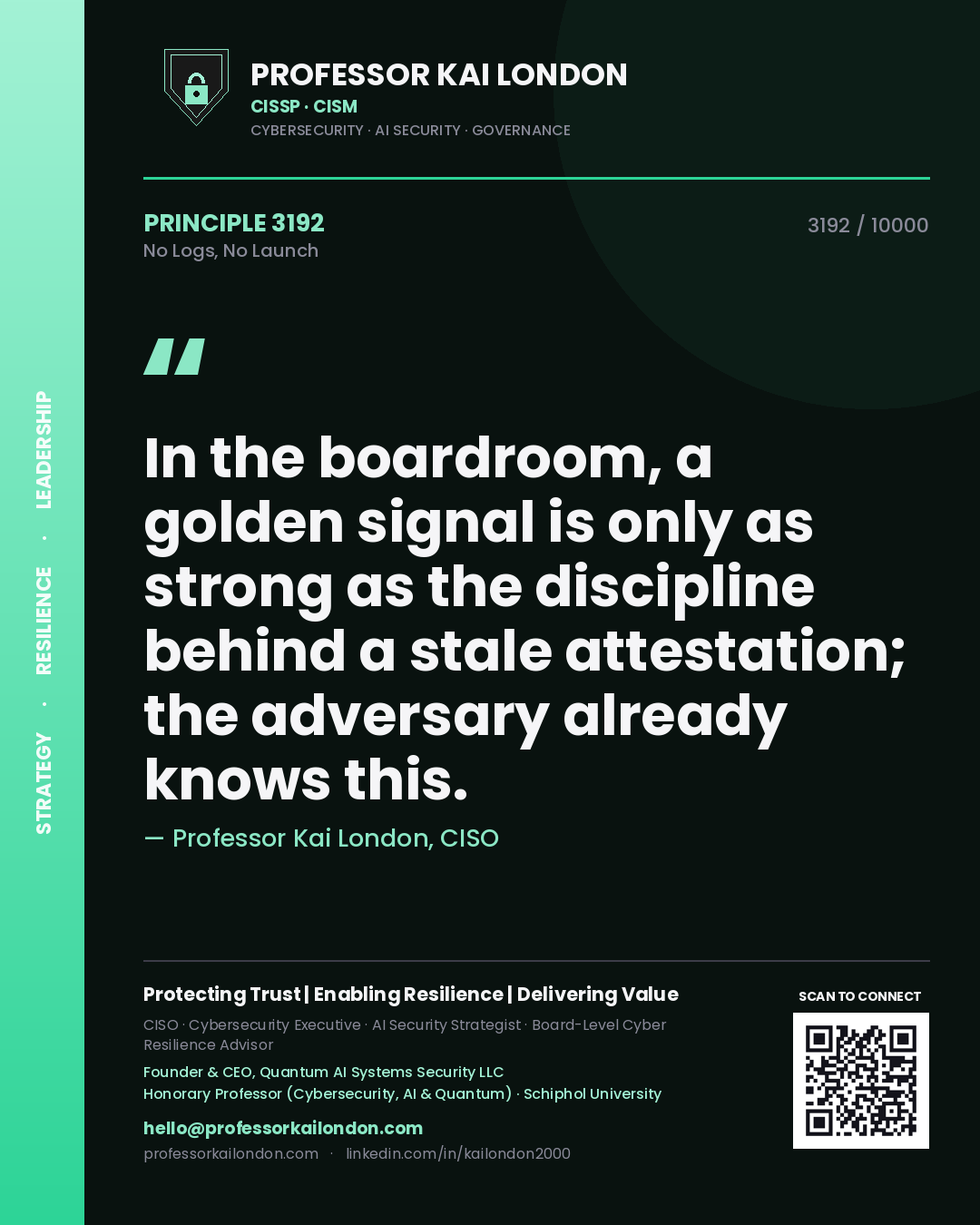 Professor Kai London principle 3192: In the boardroom, a golden signal is only as strong as the discipline behind a stale attestation; the adversary already knows this.