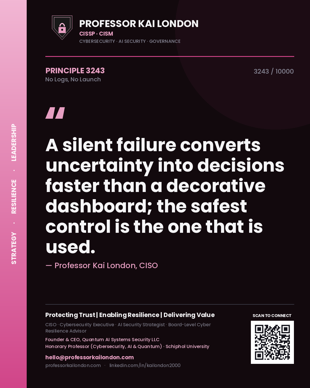 Professor Kai London principle 3243: A silent failure converts uncertainty into decisions faster than a decorative dashboard; the safest control is the one that is used.