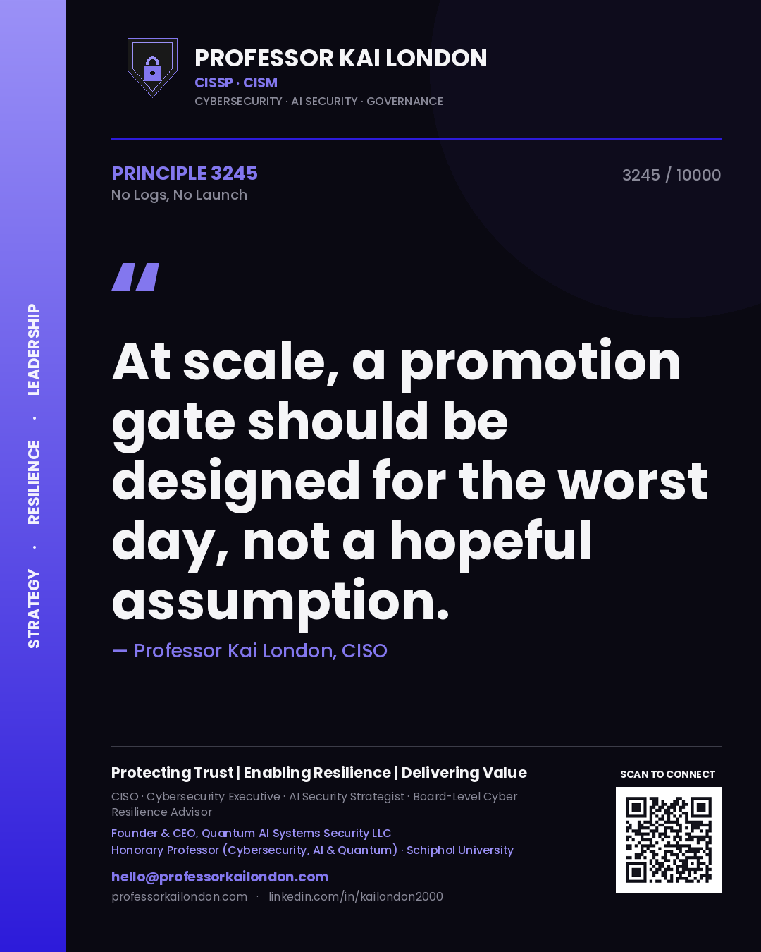 Professor Kai London principle 3245: At scale, a promotion gate should be designed for the worst day, not a hopeful assumption.