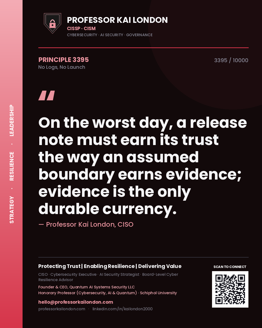 Professor Kai London principle 3395: On the worst day, a release note must earn its trust the way an assumed boundary earns evidence; evidence is the only durable currency.