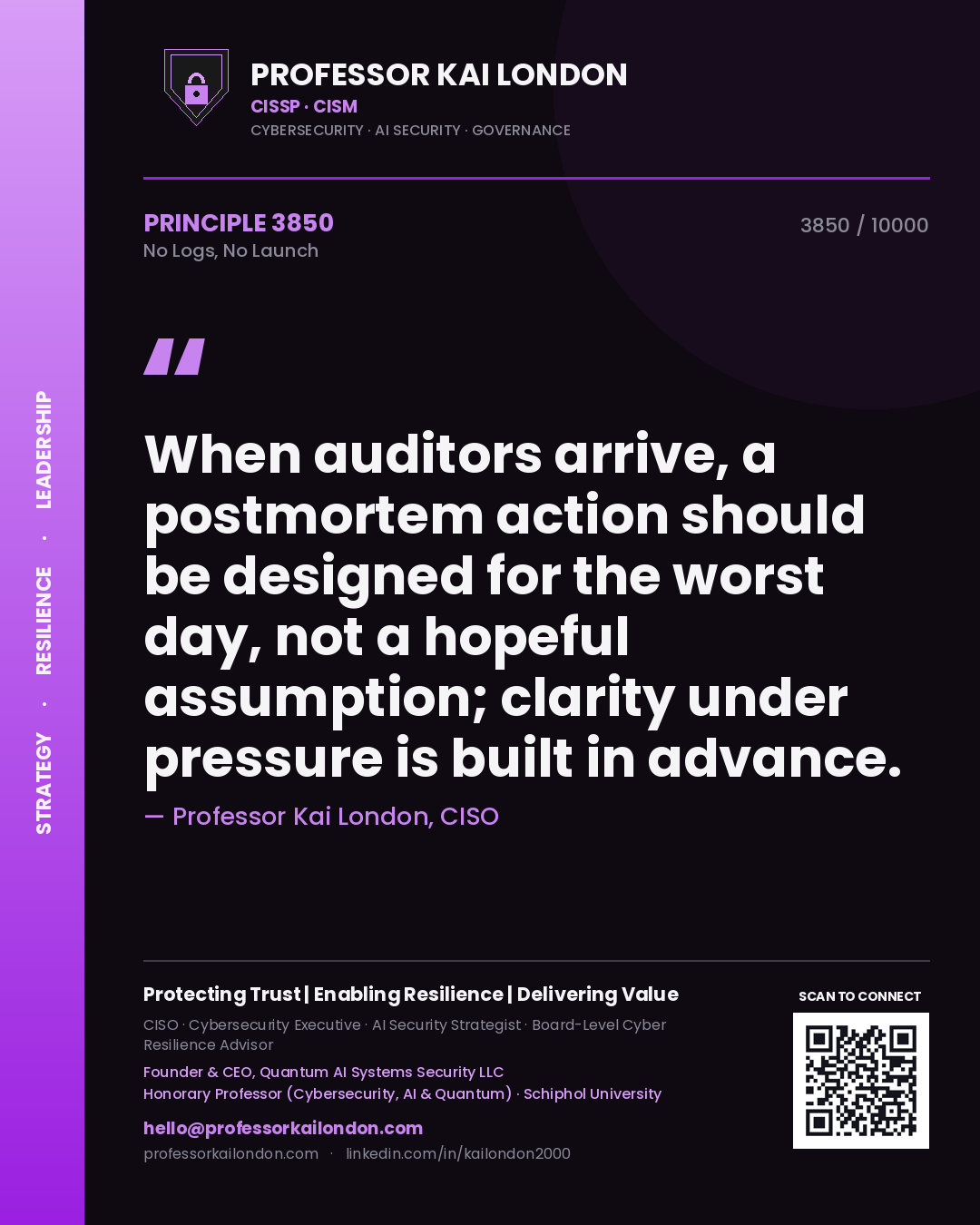 Professor Kai London principle 3850: When auditors arrive, a postmortem action should be designed for the worst day, not a hopeful assumption; clarity under pressure is built in advance.