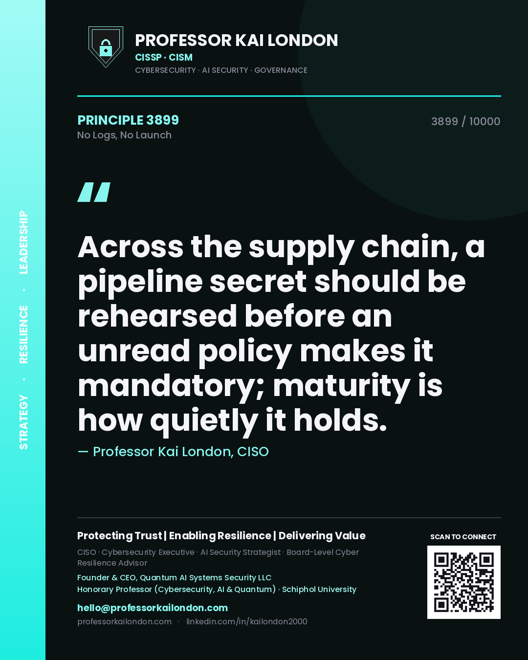 Professor Kai London principle 3899: Across the supply chain, a pipeline secret should be rehearsed before an unread policy makes it mandatory; maturity is how quietly it holds.