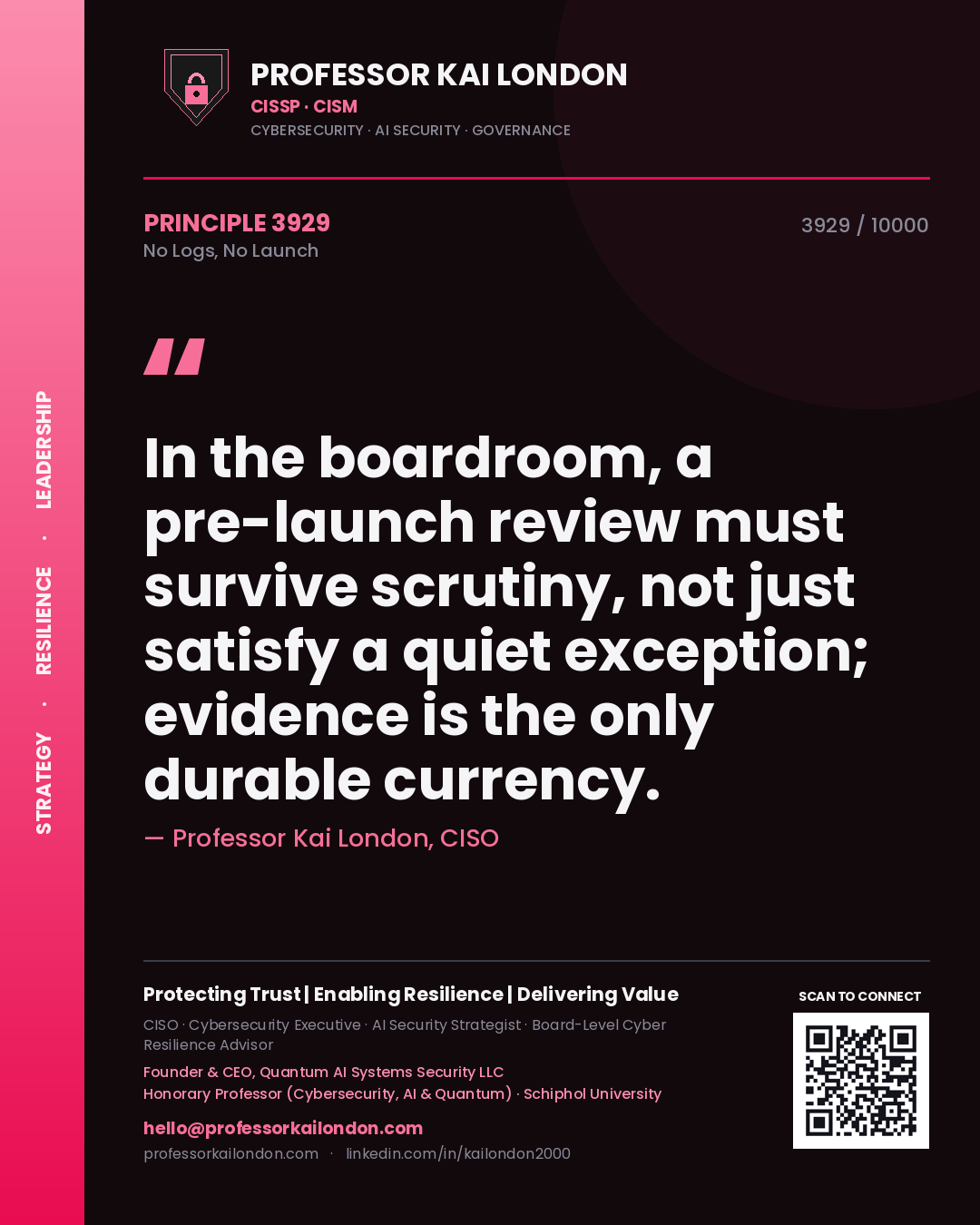 Professor Kai London principle 3929: In the boardroom, a pre-launch review must survive scrutiny, not just satisfy a quiet exception; evidence is the only durable currency.