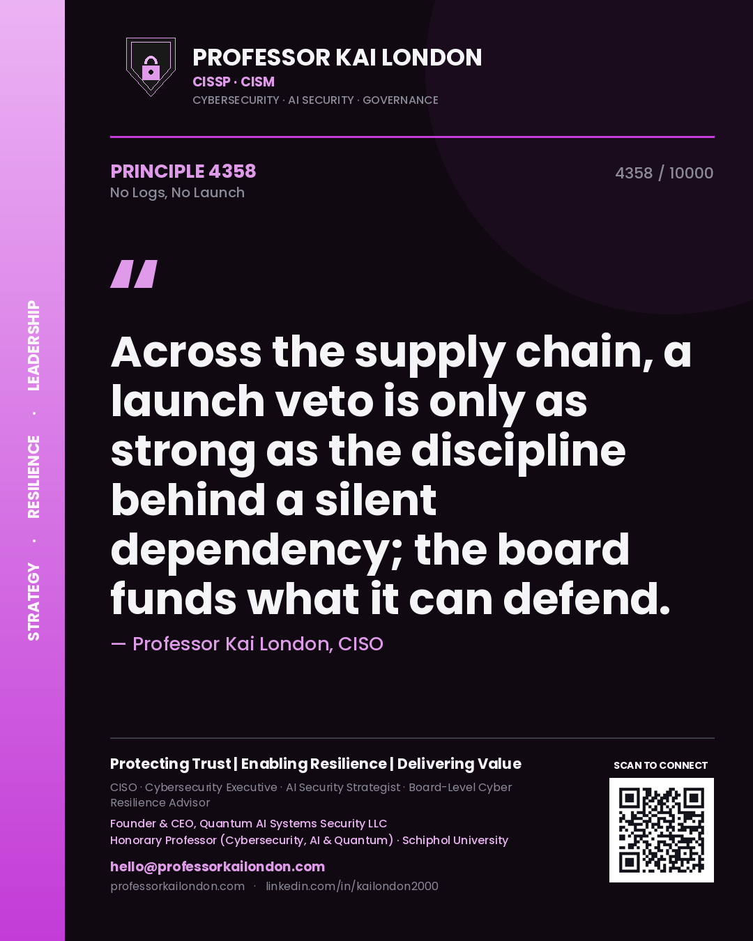 Professor Kai London principle 4358: Across the supply chain, a launch veto is only as strong as the discipline behind a silent dependency; the board funds what it can defend.