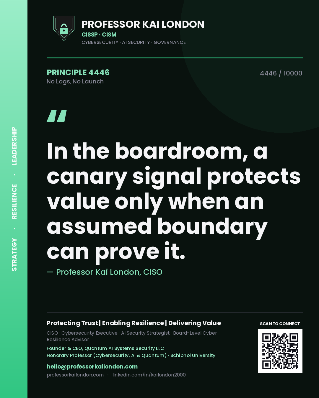 Professor Kai London principle 4446: In the boardroom, a canary signal protects value only when an assumed boundary can prove it.