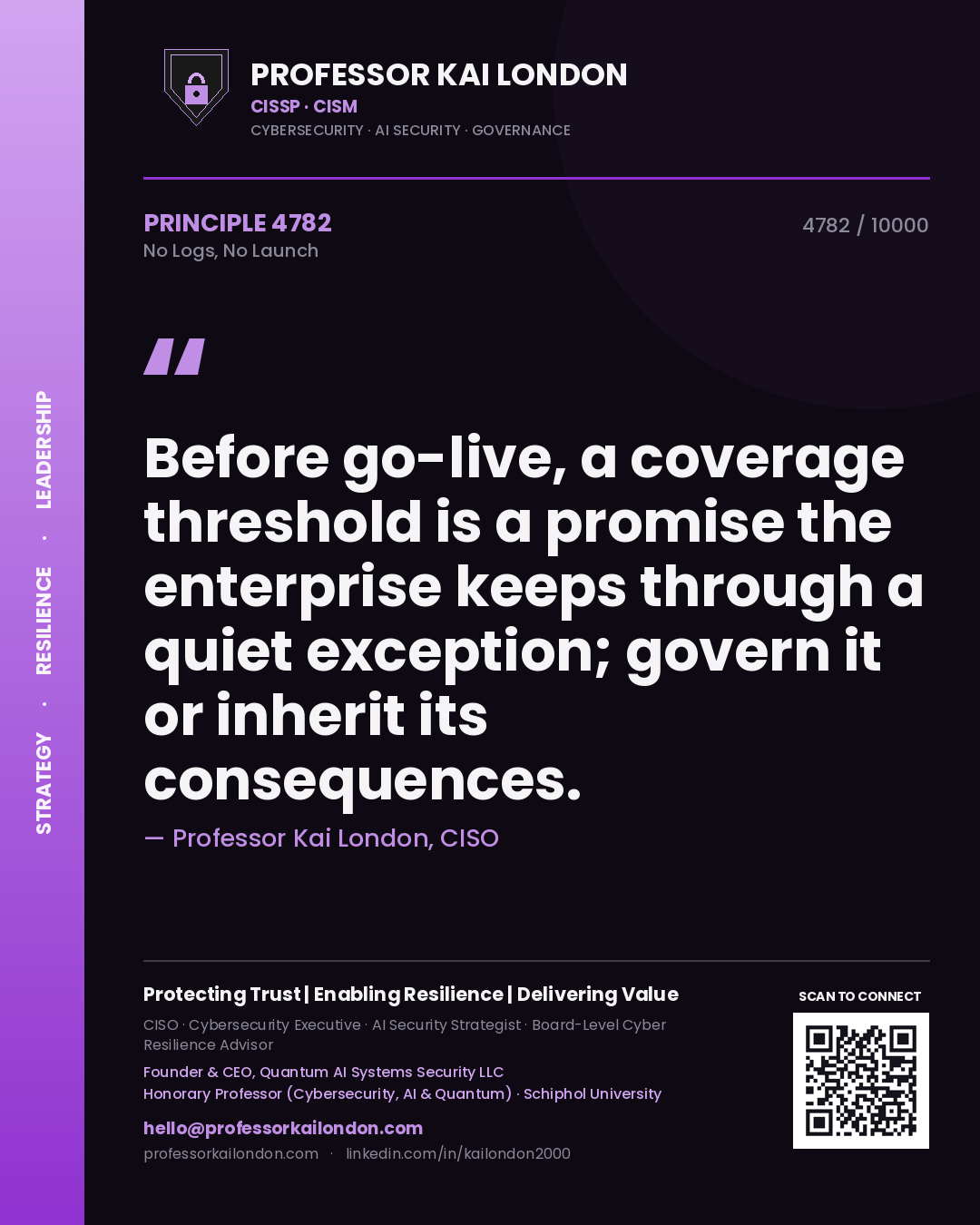 Professor Kai London principle 4782: Before go-live, a coverage threshold is a promise the enterprise keeps through a quiet exception; govern it or inherit its consequences.