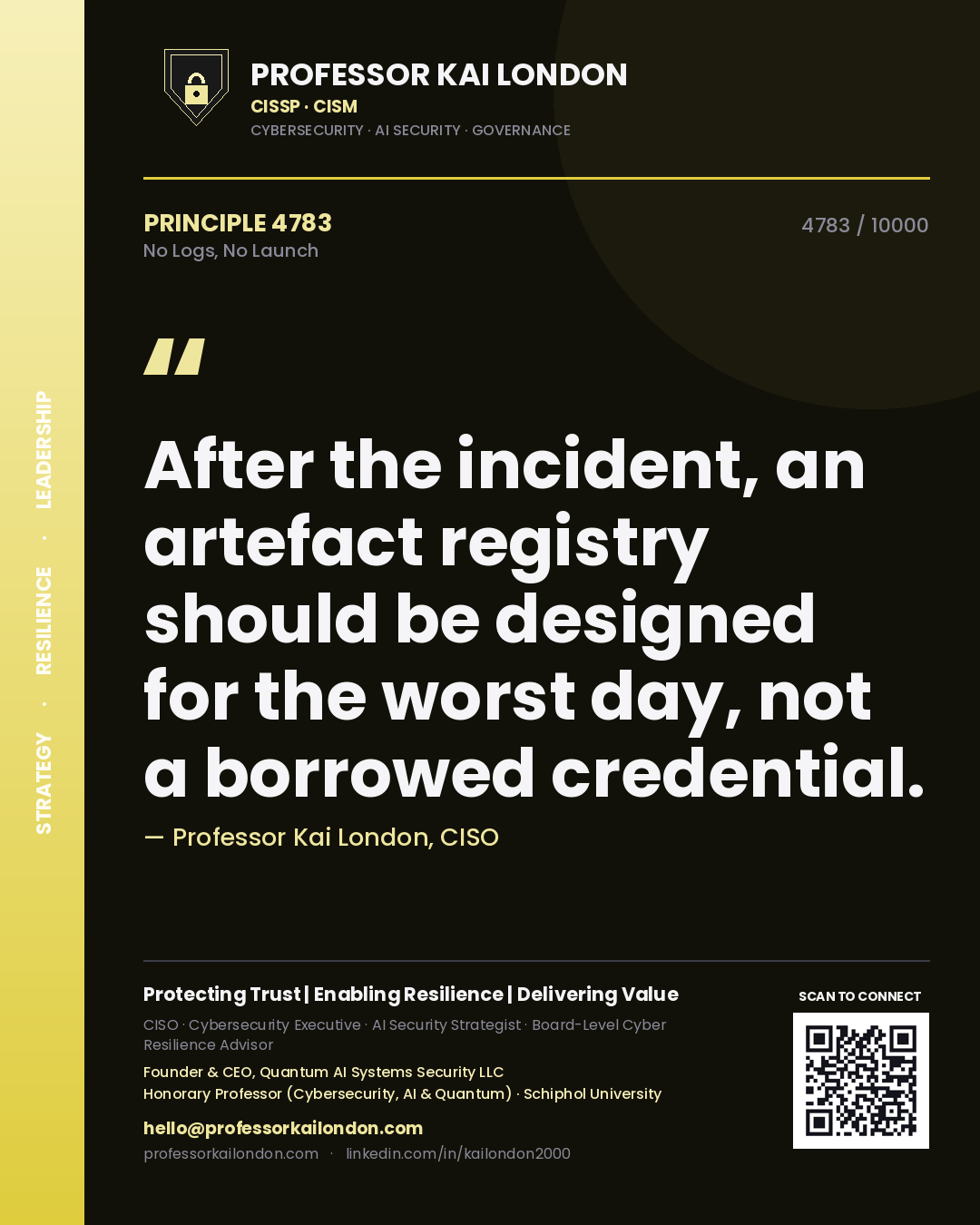 Professor Kai London principle 4783: After the incident, an artefact registry should be designed for the worst day, not a borrowed credential.